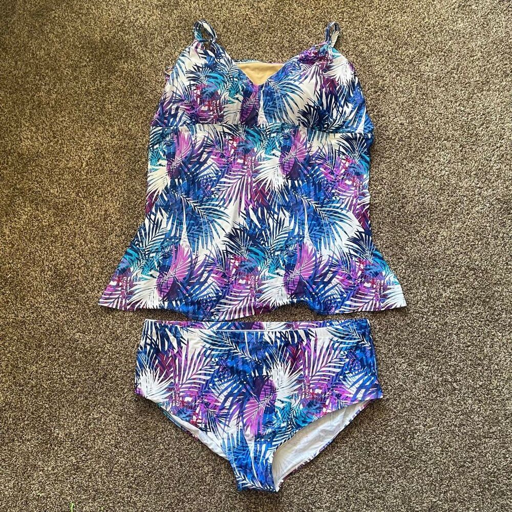 NWOT Swimsuits For All size 40 tankini 2 piece set purple/blue tropical